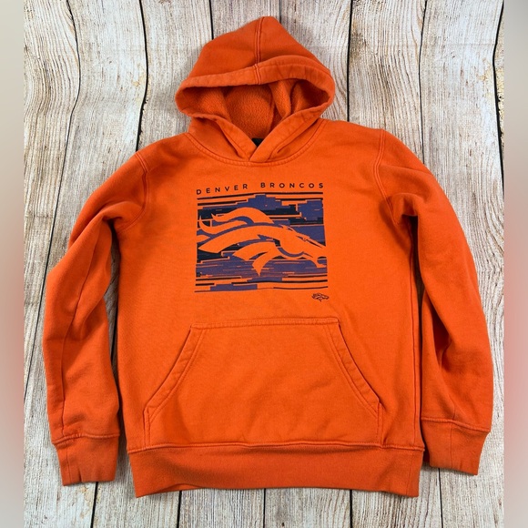 NFL Team Football Denver Broncos Youth Size Medium Orange Hoodie - Picture 1 of 5